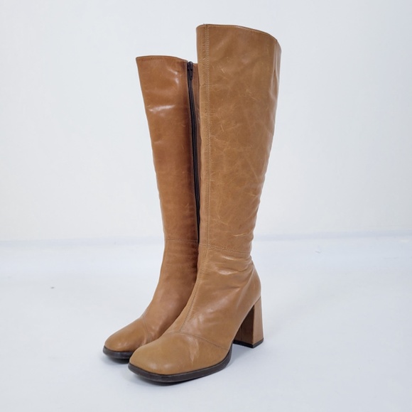 90's Aldo Square Toe Boots block heel chunky fitted tight side zipper calf - Picture 3 of 15